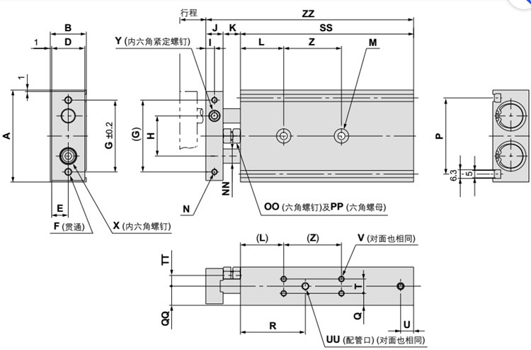 cxsl32气动大推力带磁双轴两杆气缸cxsl252030405075100cxsl2510