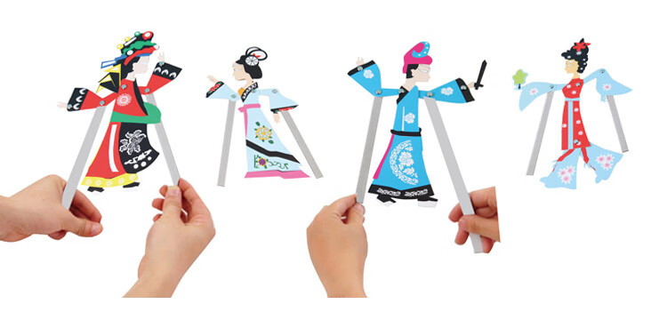 幼儿园美劳绘画diy手工制作彩绘皮影戏人偶白模填色传统创意玩具皮影