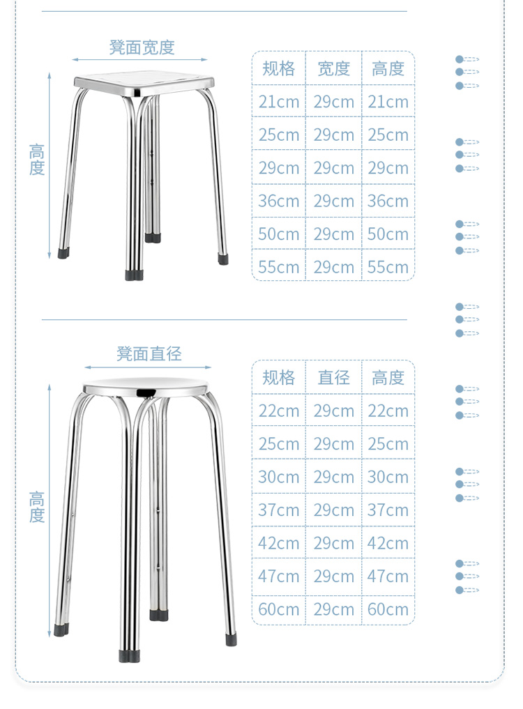 元正不锈钢加厚圆凳家用餐凳简约方凳工厂车间小铁凳矮凳子餐厅高板凳