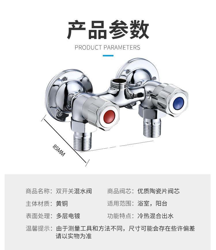 明装双控淋浴冷热水龙头明管双开关淋浴混水阀双把老式花洒热水器明装