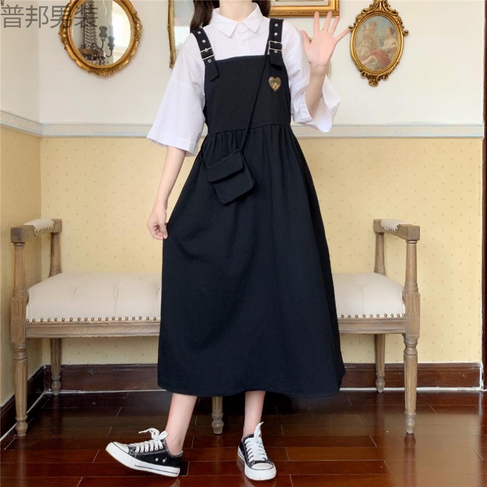 适合学生穿的连衣裙高中生初中生女生裙子夏季学院风莲依裙背带套装