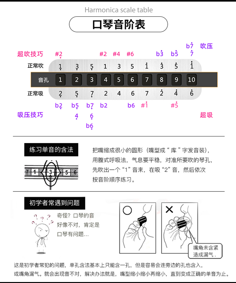 铃木c-20十10孔布鲁斯口琴c20超吹款新手初学容易压音 lowf 调【图片