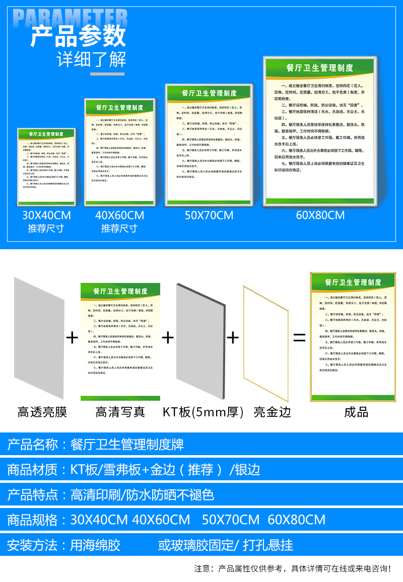 厨房消防管理上墙海报食品安全卫生检查管理制度条例标牌贴纸30x40cm