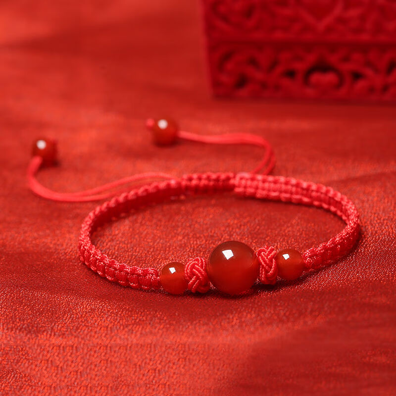 艾墨菲天然玛瑙红绳手链男女士情侣款学生日韩版转运珠编织饰品礼物