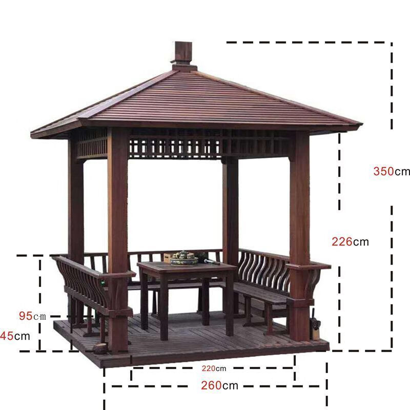 户外庭院别墅园林碳化木双层六角实木亭子26米四角凉亭樟子松防腐木