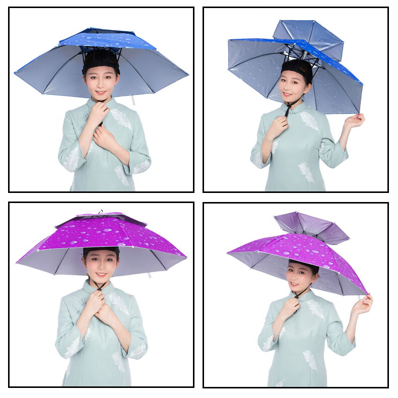 新品戴在头上的雨伞伞帽头戴伞钓鱼伞帽双层头戴式遮雨伞户外垂钓头顶