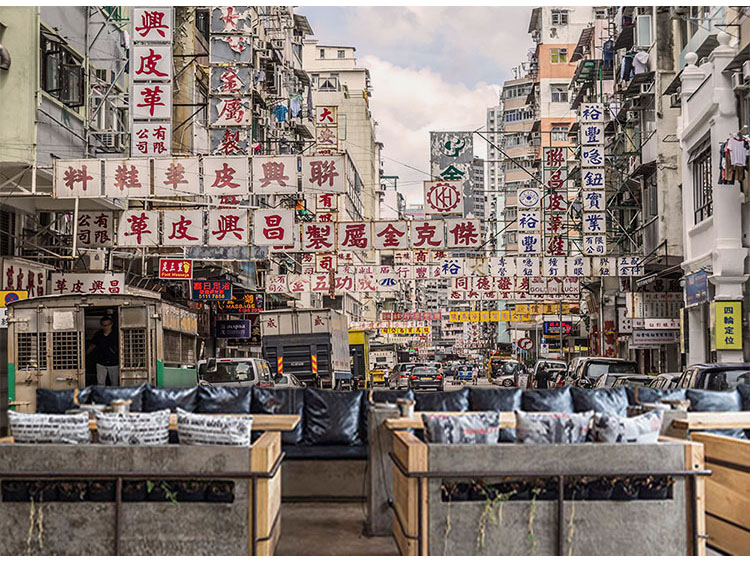 港式怀旧老香港背景墙纸复古城市街景茶餐厅壁画奶茶店咖啡厅壁纸胶水