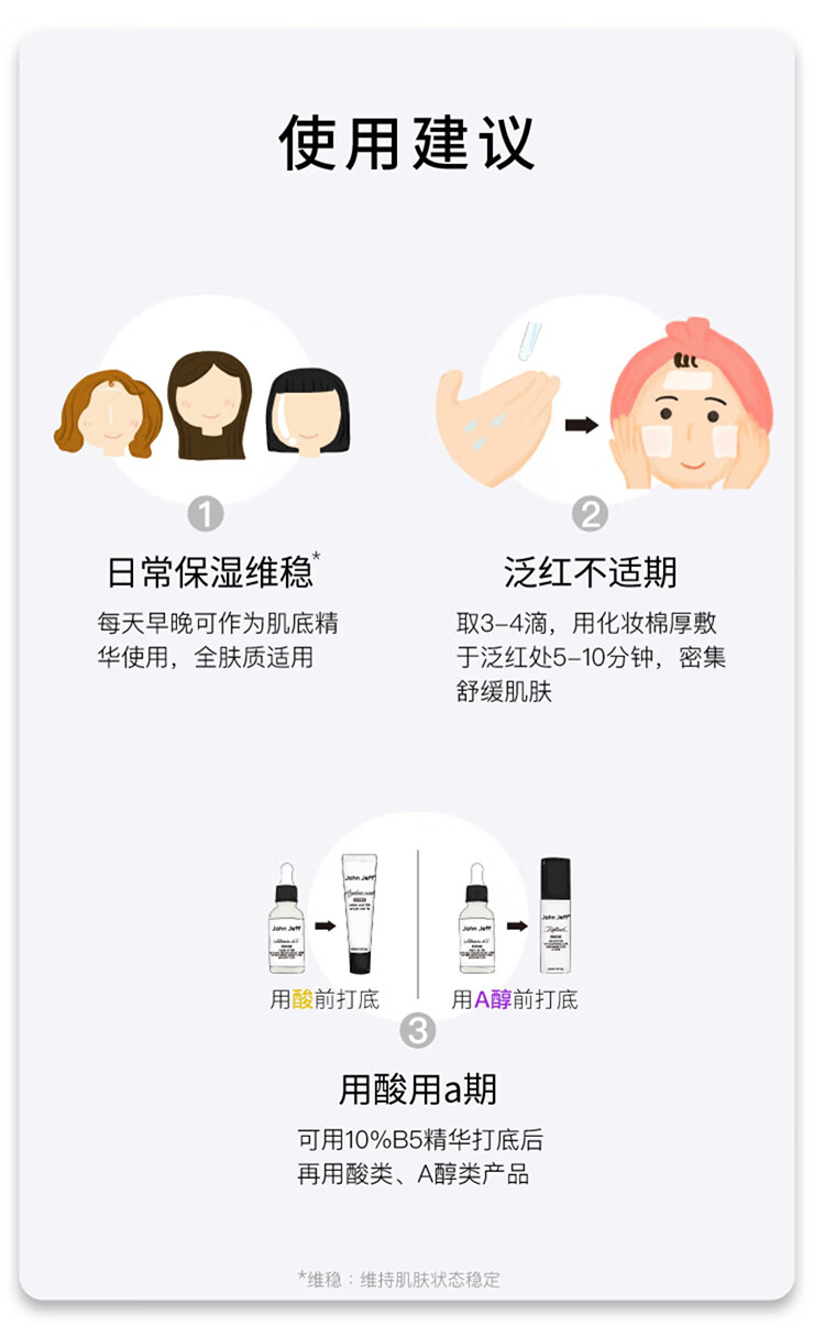 John JeffB5积雪草秋冬保湿舒缓干皮精华液敏感肌改善泛红男女护肤品礼物 3%B5精华液30ml
