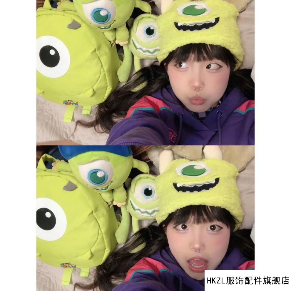 hkzl可爱大眼仔毛绒帽子卡通kt猫美乐蒂毛怪护耳球球女生秋冬保暖帽子