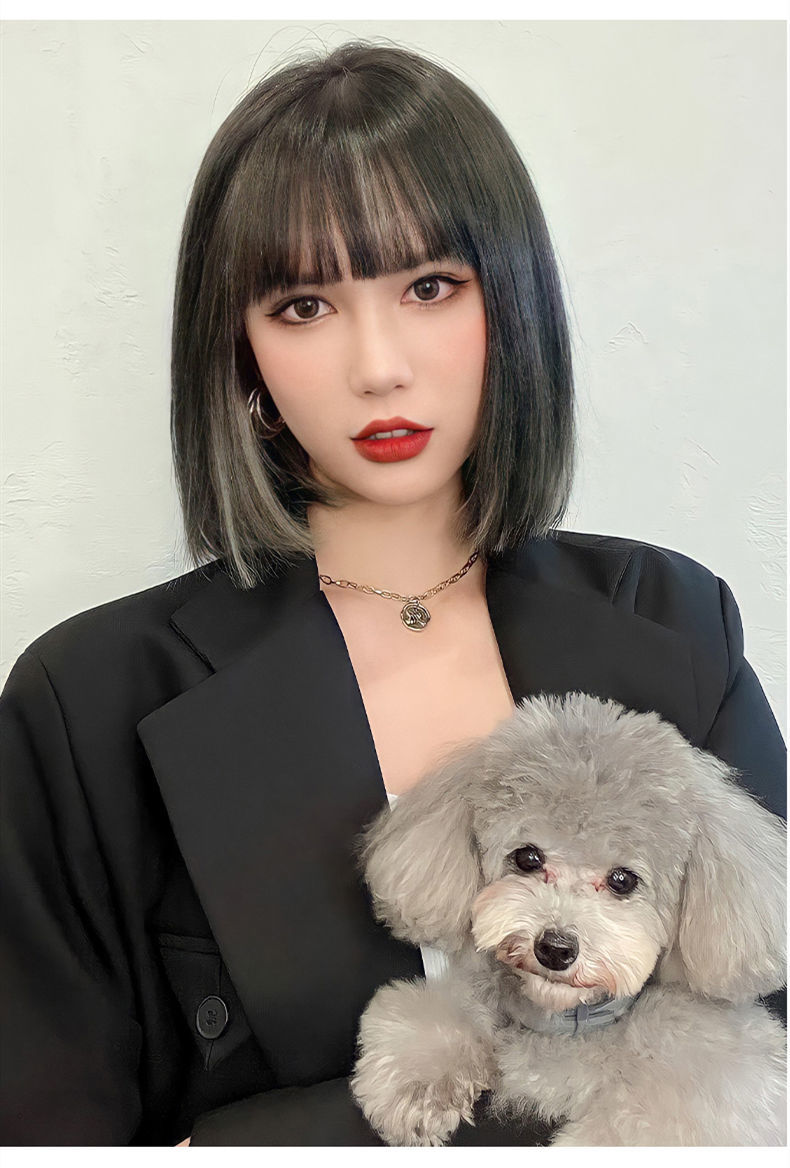 唐妮假发女短发lisa同款挂耳染空气刘海挑染自然锁骨发全头套式只有