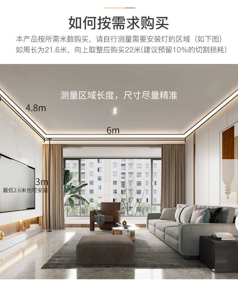顶角线灯发光顶角线石膏线灯led灯带客厅天花吊顶阴角线墙角线照明