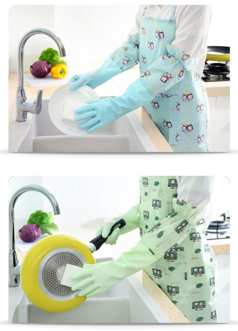 家用防加绒洗碗手套女厨房加厚橡胶清洁家务洗衣服做菜冬季蕾丝花边加