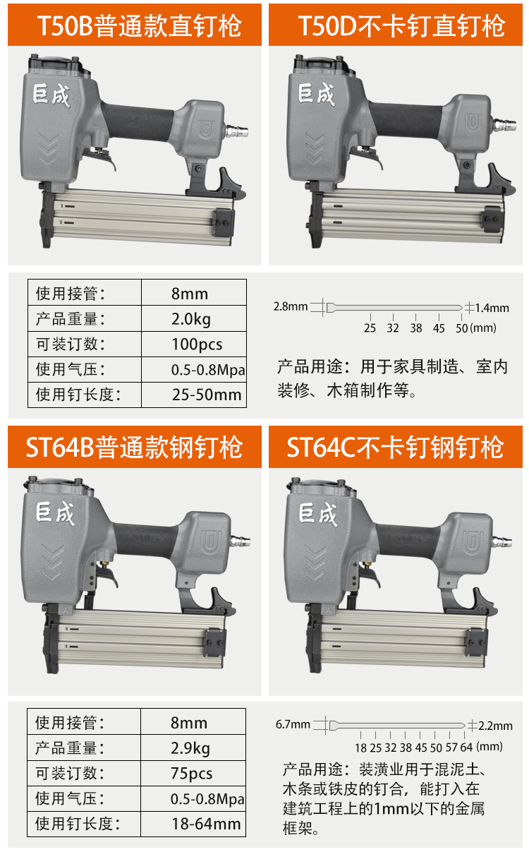 f30气钉枪木工气钉抢排钉t50直钉枪射钉枪码钉钢钉枪气动工具巨成f30b