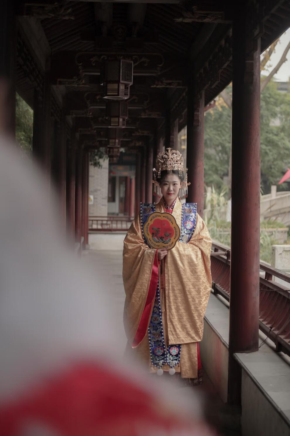 明制婚服女汉服拖尾大袖衫凤冠霞帔明皇后服正红色大袖衫拖尾款80厘米