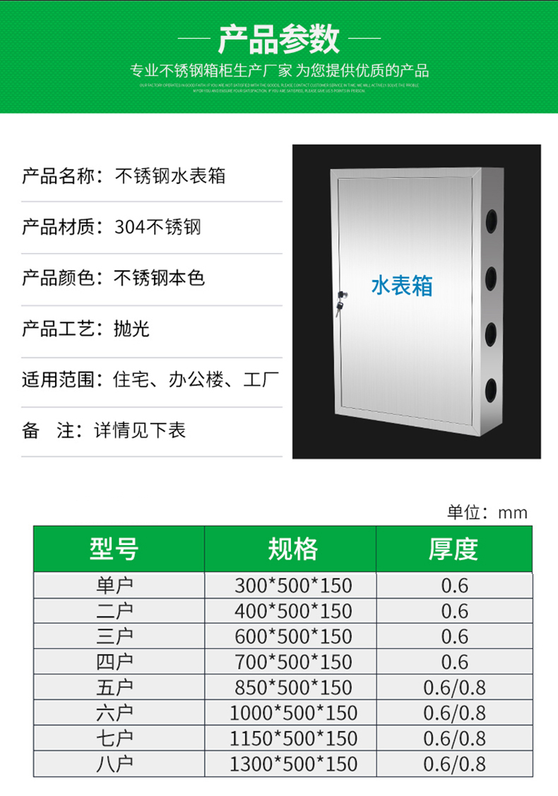 定制适用不锈钢水表箱加厚家用小区自来水厂12345678户外明暗装304单