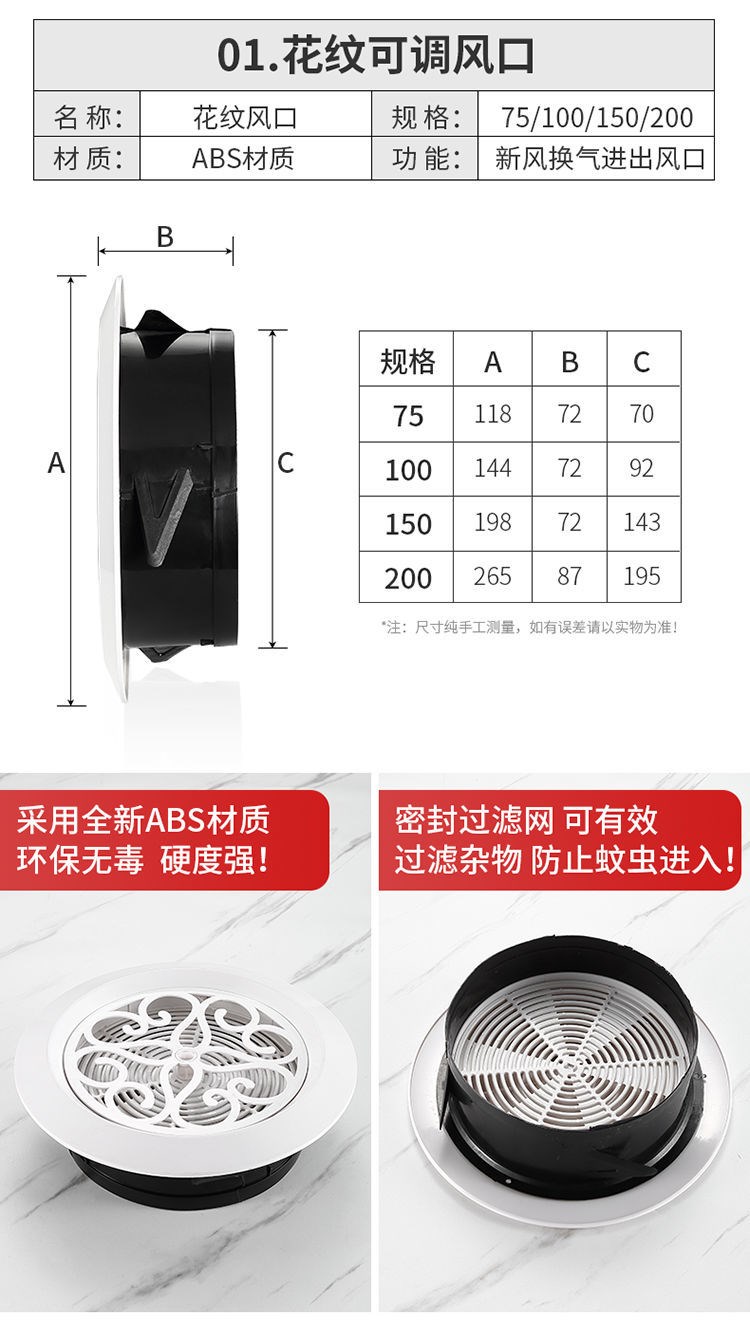 排气扇防蚊网罩透气孔75换气室外盖板墙壁通气室内厕所透气孔旋转可调