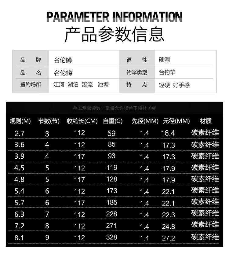 名伦鱼竿同款碳素台钓竿超硬19调6h长节手杆4554米竞技垂钓渔具定制45