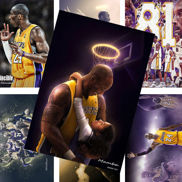 nba湖人队篮球kobe周边卧室签名墙纸时尚壁纸科比a版高清海报一套8张