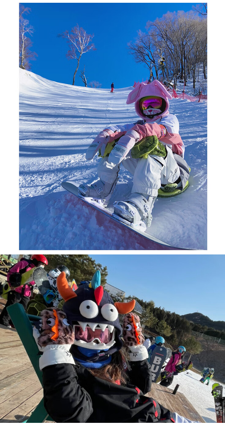 布朗熊本熊兔子乔巴滑雪头盔帽头套卡通面罩护脸护臀护具成人款黑煞m