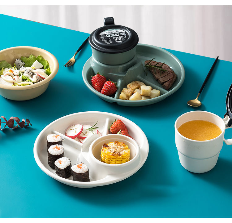 日本进口分格减脂餐盘儿童早餐盘野炊便当自助快餐盘一人食餐具圆形四