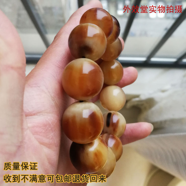 周庆祥老料西藏牦牛角手串男士满血丝红花佛珠手链男红花25mm葫芦吊坠