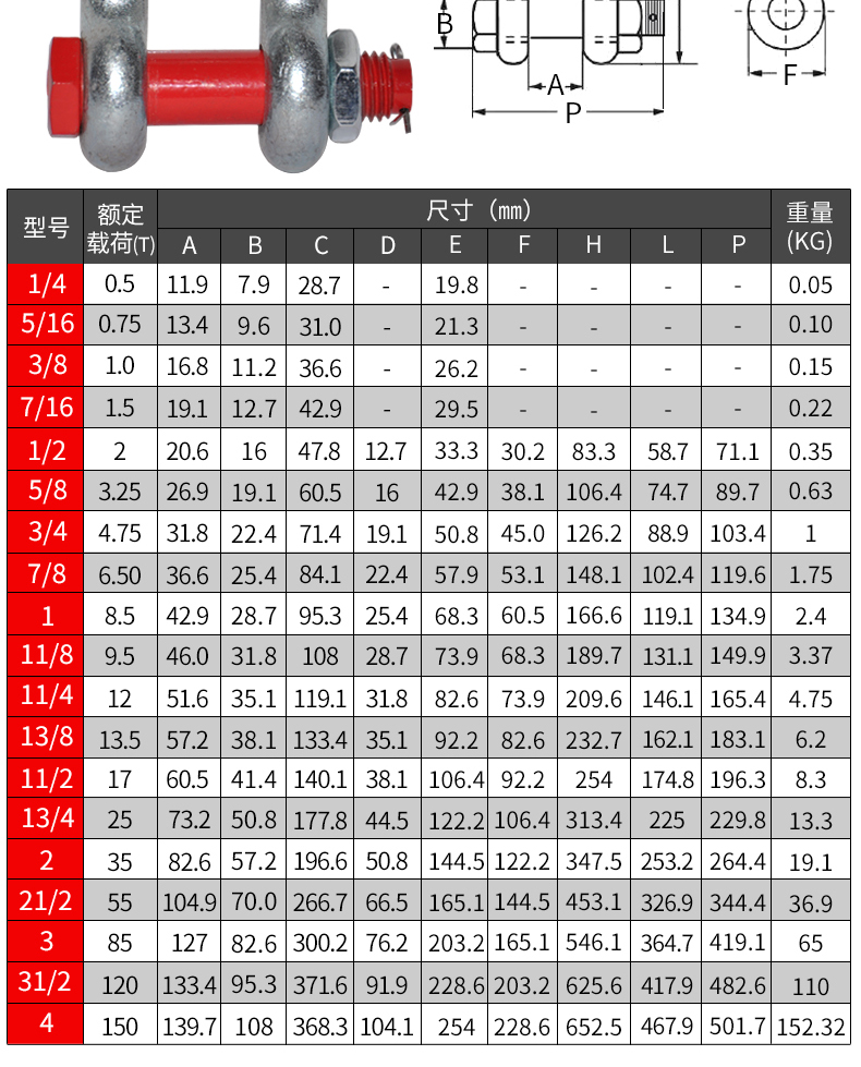 卸扣u型国标马蹄扣重型美式弓形吊环d型g209卡环吊装起重连接扣 25t