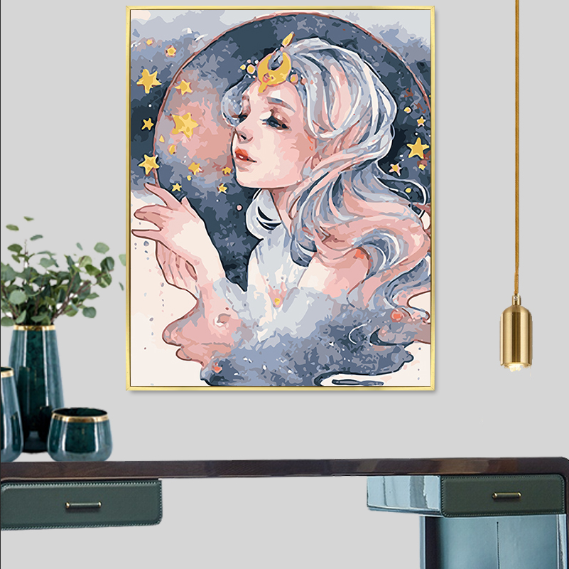 自己手工绘画油画数字油画diy油彩画动漫风景人物填色