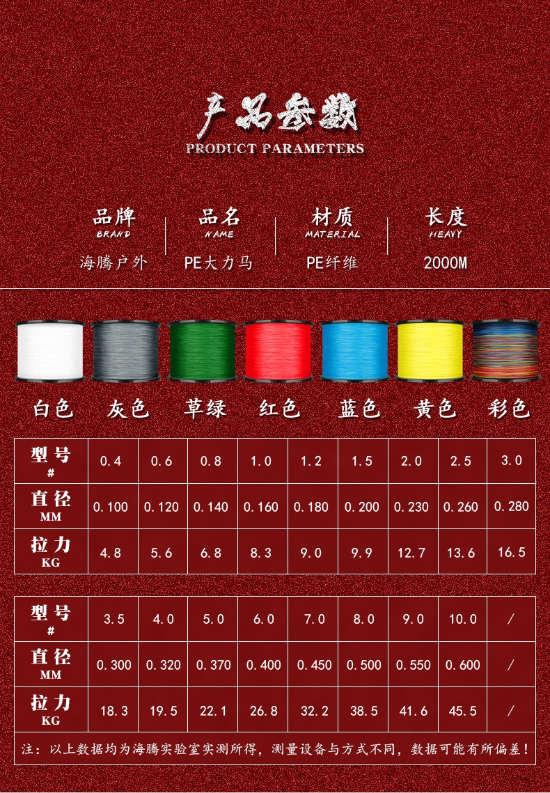 大力马鱼线4编8编2000米渔网线织网线线编织渔线风筝线 2000米一卷(4