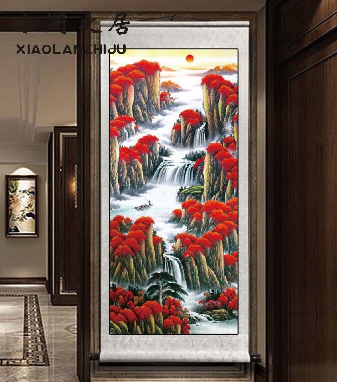 鸿运当头国画山水画风水王健林同款鸿运当头国画玄关挂画鸿运当头水画