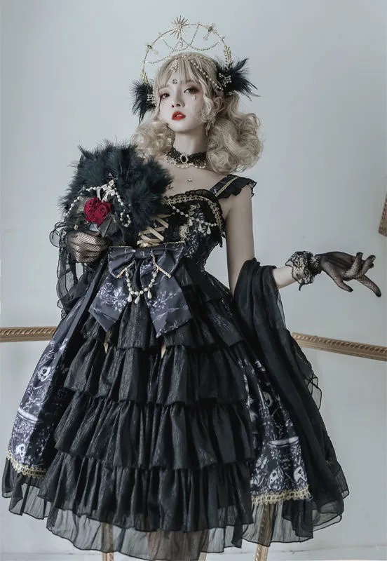 暗黑系洛丽塔连衣裙长款设计lolita驭龙魔女哥特风吊带女黑色jskxs