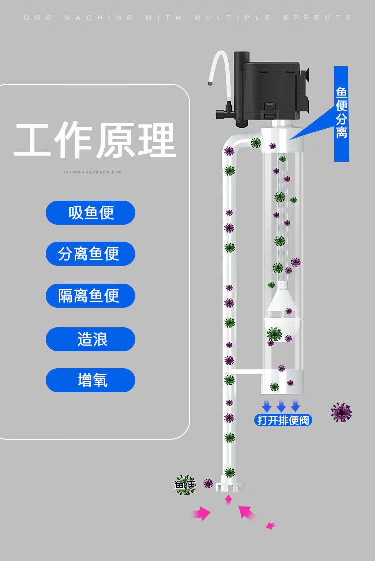 鱼马桶鱼缸粪便分离器水过滤器三合一吸鱼便收集器上滤 水位30(不含