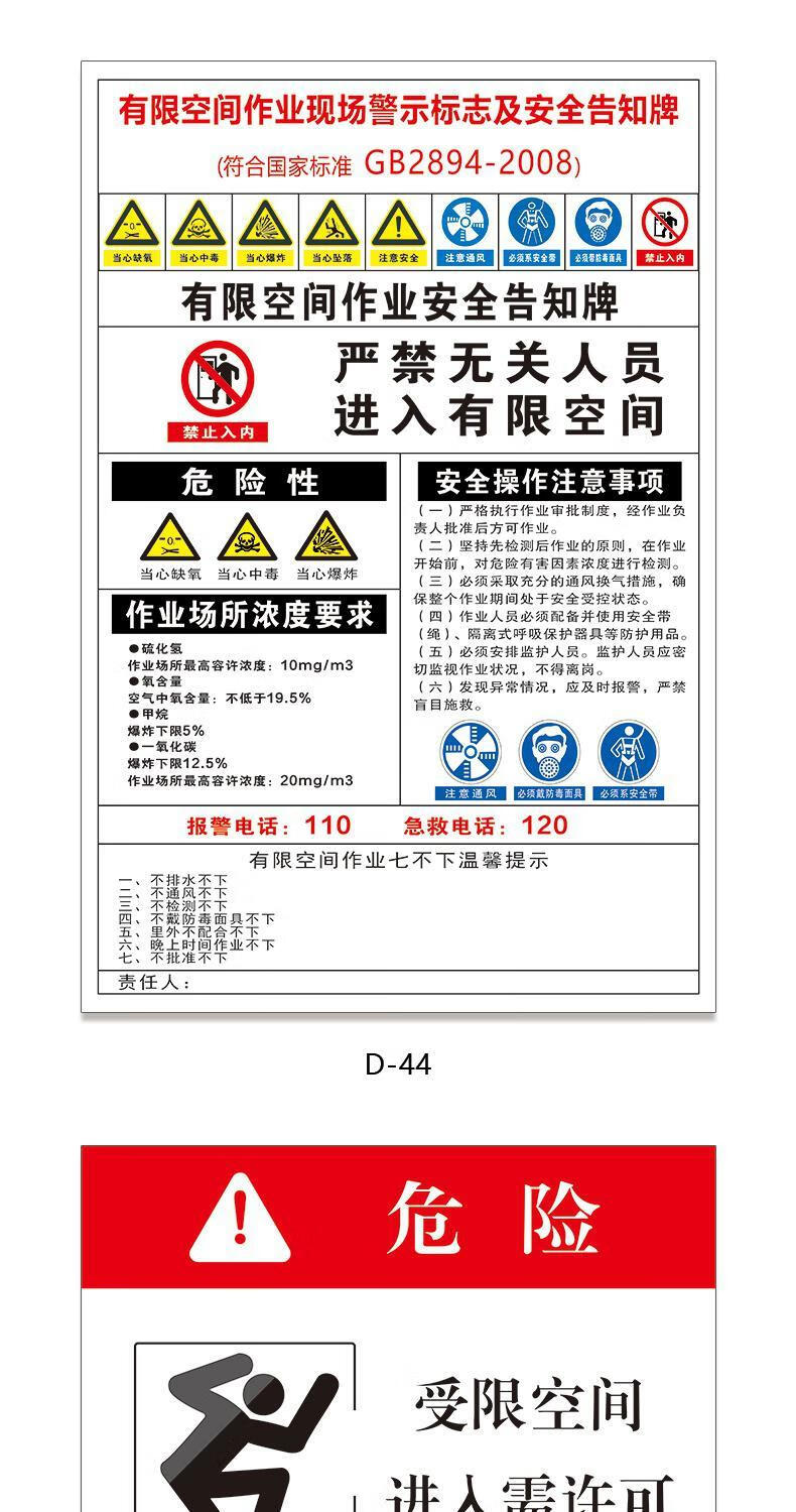 警示告知卡安全标识危险化学品公告栏噪声噪音有害高温油漆有限空间