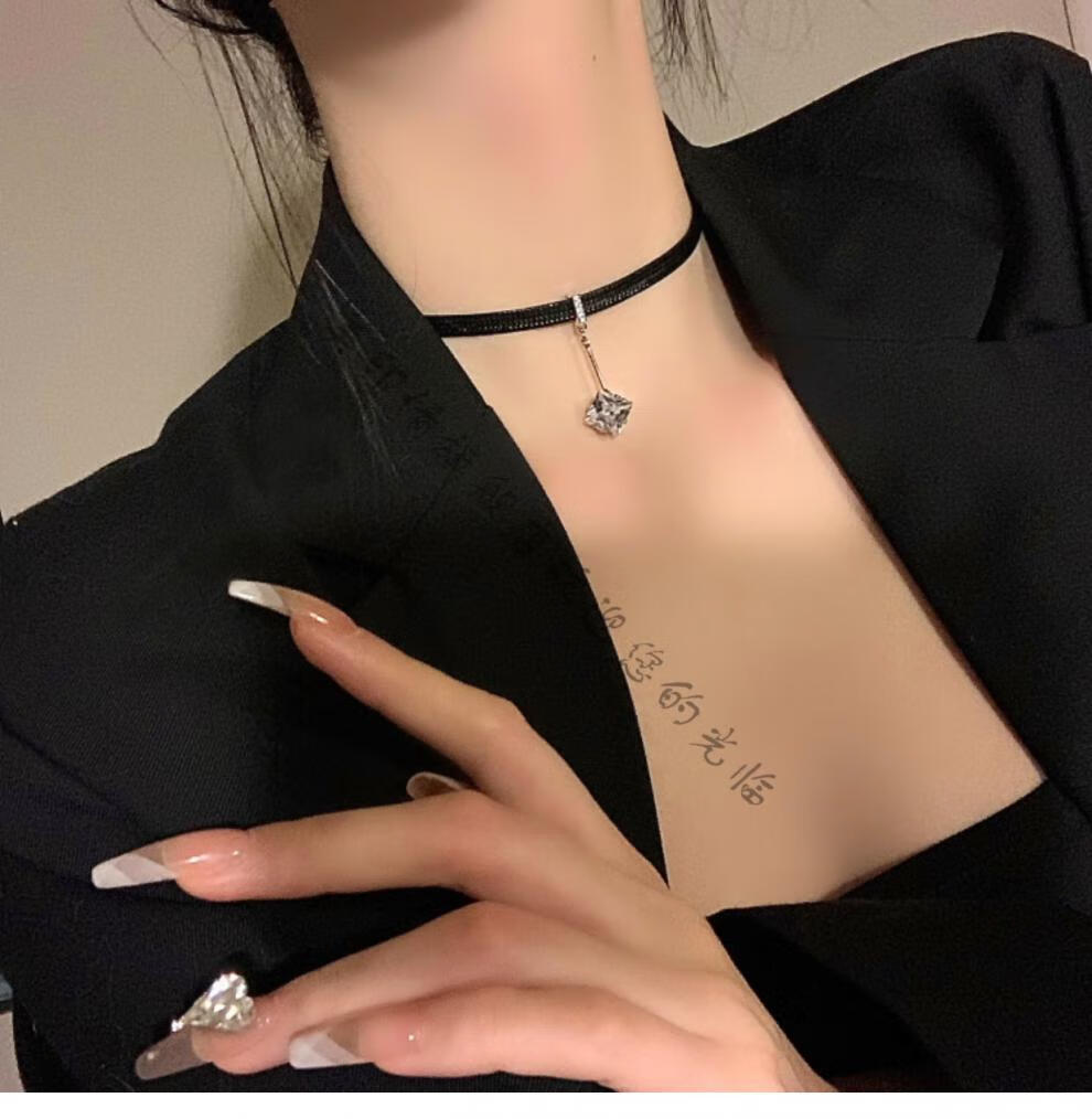 美印情96黑色choker锁骨链皮绳项圈女小众脖子配饰甜酷项链女颈带