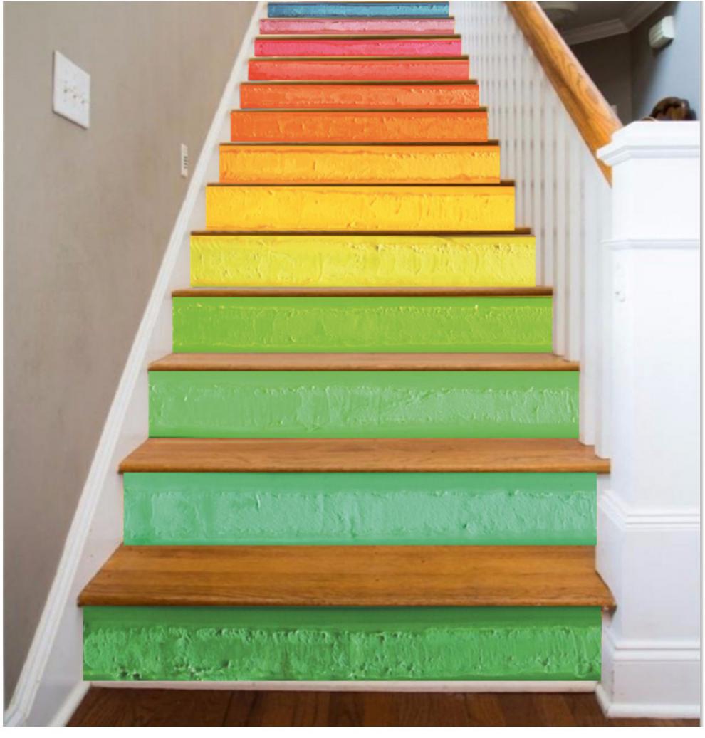 楼梯台阶贴纸七色绚丽彩虹艺术时尚家居美缝贴纸立体楼梯贴 g2127 中