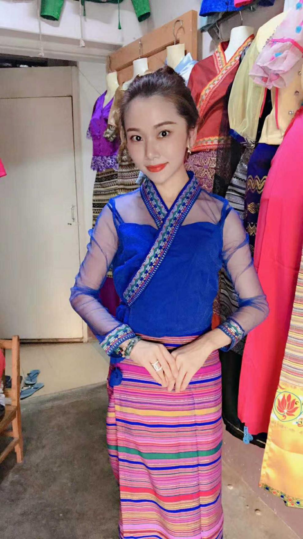 缅甸民族服装 傣族套装节套装 纱裙长袖女装夏款 姜黄色 m