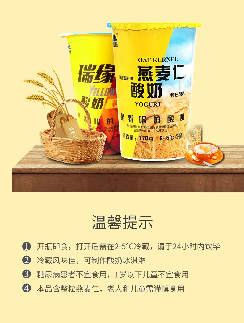 新疆瑞缘燕麦仁酸奶170ml12罐风味发酵温营养早餐网红酸奶原味170ml12