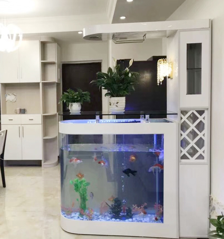 鱼缸水族箱中大型客厅酒柜鱼缸头屏风带鱼缸玄关柜生态鱼缸 白色