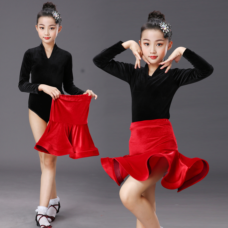 冬季拉丁舞服装秋冬季丝绒长袖儿童女少儿拉丁舞练功服女童比赛演出服