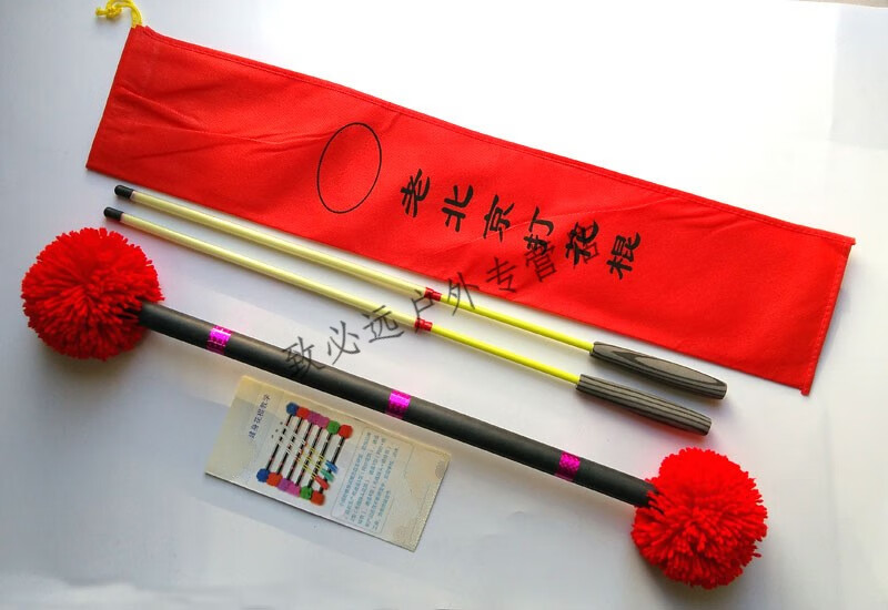 老北京打花棍逍遥2型 毛线球头 健身花棍 打花棍龙凤棍 红色 一把