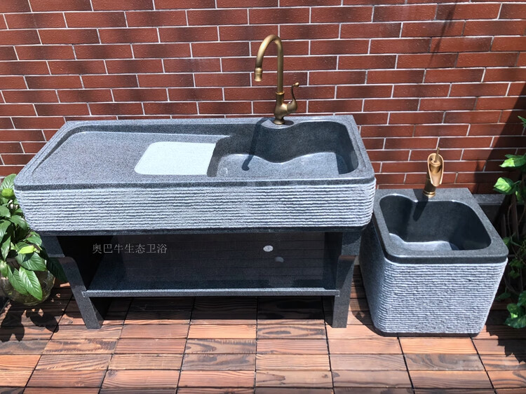 户外大理石洗衣池阳台一体水槽艺术庭院石材洗手盆家用落地式水池双