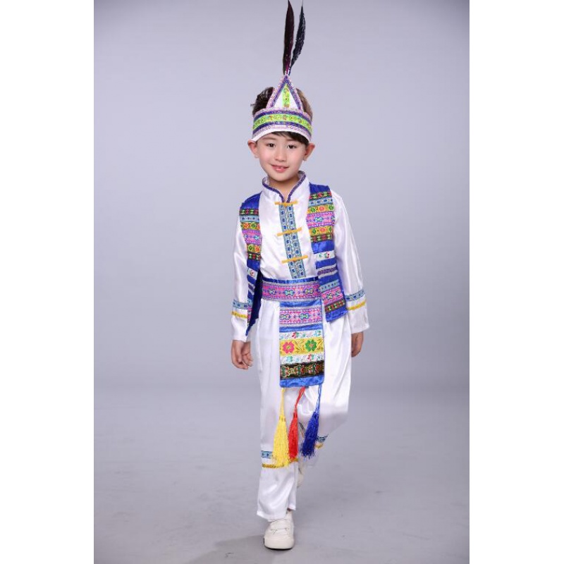 儿童高山族演出服2017男童少数民族服装高山族服饰舞蹈表演服ly 白色