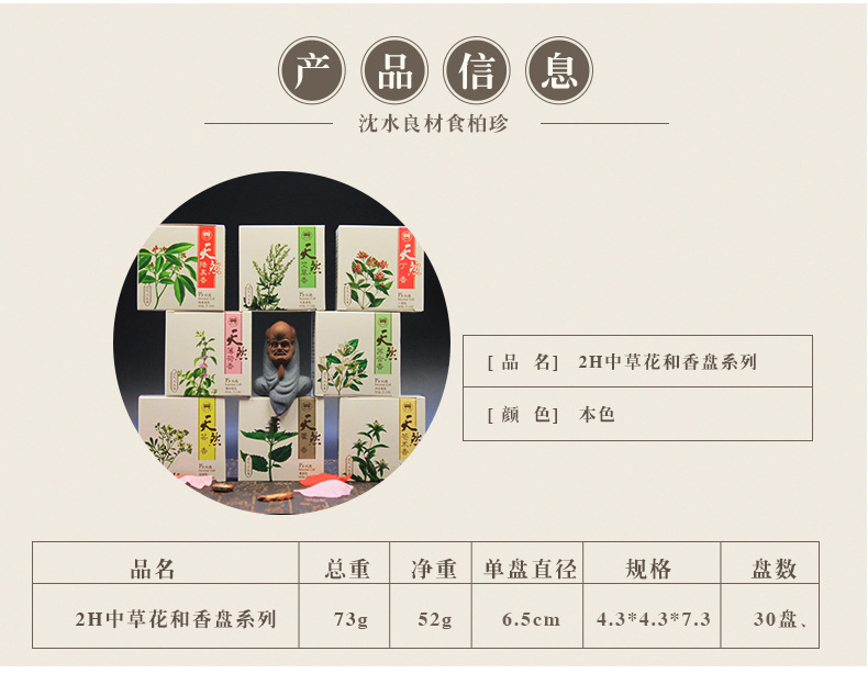 中草药盘香 古城降真苏荷丁香薄荷芸香藿香苍术艾草空气卫生香 2h中