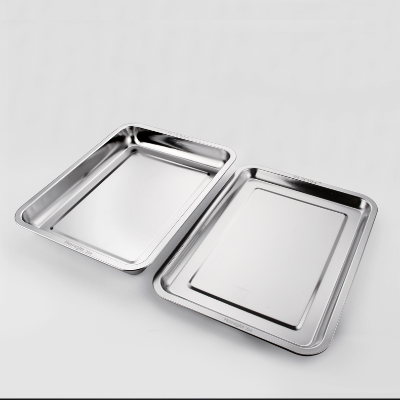 304不锈钢白钢方盘长方形家用商用加深方盘烧烤盘子加大平底浅盘漏盘