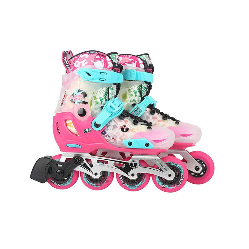 米高轮滑鞋儿童溜冰鞋直排轮旱冰鞋套装男女可调尺码初学进阶平花两用鞋透气S7 粉色单鞋 M (33-36)5-8岁