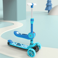 贝恩施滑板车儿童玩具 宝宝滑滑车踏板车 男孩女孩玩具可折叠三轮稳固结构 二合一滑板车089摩洛蓝
