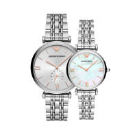 阿玛尼(Emporio Armani)手表 钢质表带商务休闲套盒 防水石英情侣表  AR90004欧美表