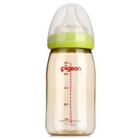 贝亲(Pigeon) 奶瓶 PPSU奶瓶 新生儿 宽口径PPSU奶瓶 婴儿奶瓶 240ml(绿色瓶盖) AA93 自然实感L码奶嘴