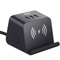 爱国者(aigo)小魔方无线充电插座 智能USB创意插排/插线板1.5米 桌面手机支架多功能接线板 M0230Q(黑灰)插座