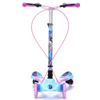 迪士尼(Disney) 滑板车儿童 紫色冰雪一键折叠可调升降双手刹四轮全闪蛙式扭扭脚踏滑步车摇摆蛙式车
