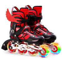美洲狮（COUGAR） 美洲狮溜冰鞋儿童全套装男女旱冰鞋成人滑冰直排轮滑鞋闪光可调码 黑红一双 L(实际37-41码)